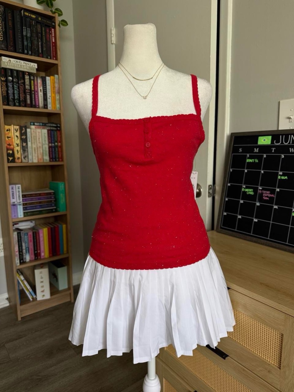victoria's secret PINK red sparkly cami top with button details